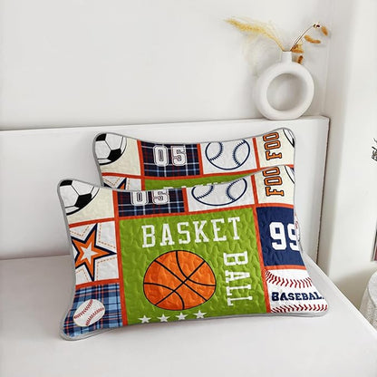 QOOMO Sports Quilt Set King Size,Basketball Bedspread Coverlet Set,Football 3Pcs Bedding Set Printed Quilt with 2 Pillowcases,Soft and Lightweight,for All Seasons