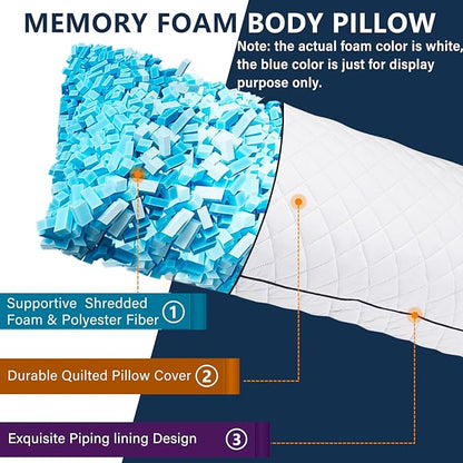 Body Pillow, Memory Foam Body Pillows for Adults Sleeping, Long Pillow for Bed, Big Large Firm Full Body Pillow for Side Sleeper, 20x54 Inch, White