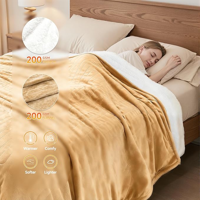 Heated Throw Blanket Electric Blanket 50"x60" Fast Heating Electric Blanket with 5 Heat Levels & 4 Hours Auto-Off Overheat Protection Cozy Soft Flannel Heated Throw Blanket