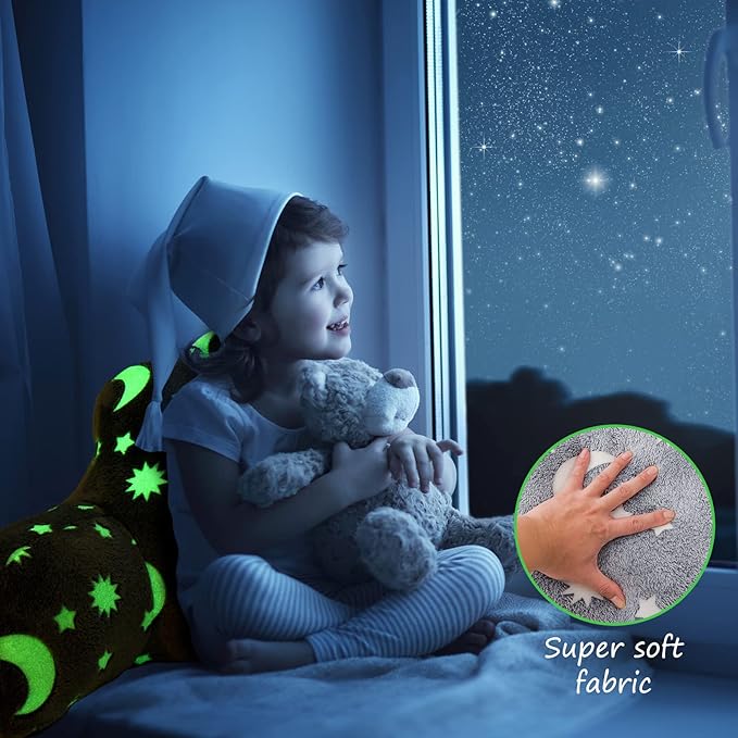Aimuan Reading Pillow Glow in The Dark Bed Rest Wedge Kids Glow Backrest Pillow Dinosaur Print with Arms Back Support for Sitting Up in Bed Cushion, Grey