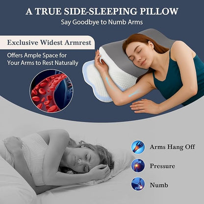 Cervical Neck Memory Foam Pillow for Sleeping, Firm Support Two Heights Side Sleeper Pillow, Ergonomic Contour Pillow for Neck Shoulder Pain Relief (Gray& White)