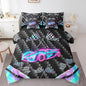 Feelyou Glitter Race Car 7 Piece Bedding Set King Size Extreme Sports Comforter Set with Sheets for Kids Teens Adult Fast and Furious Bed in a Bag Dazzling Flag Bed Set