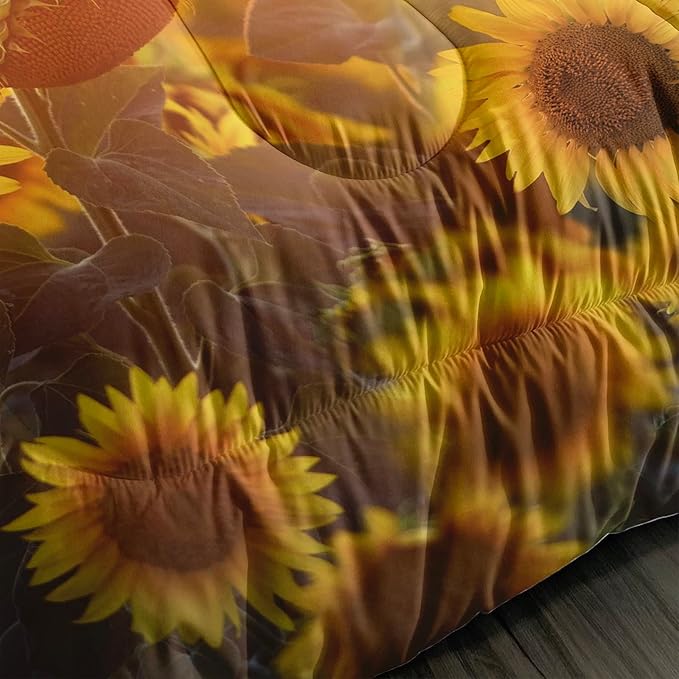 QOOMO Horse Comforter Twin Size,Sunflower Horse Comforter Set for Kids Teens Girls Boys,3Pcs Bedding Set Printed Comforter with 2 Pillowcases,Soft and Lightweight，Twin Size