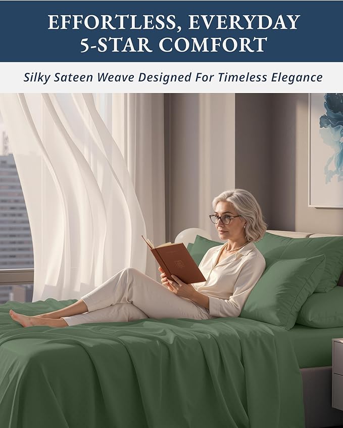 LANE LINEN 100% Egyptian Cotton Bed Sheets - Cal King 4-Piece Set, Long Staple Cotton, Luxury Hotel Quality, Fits Up to 16" Mattress, Swiss Dot - Iceberg Green