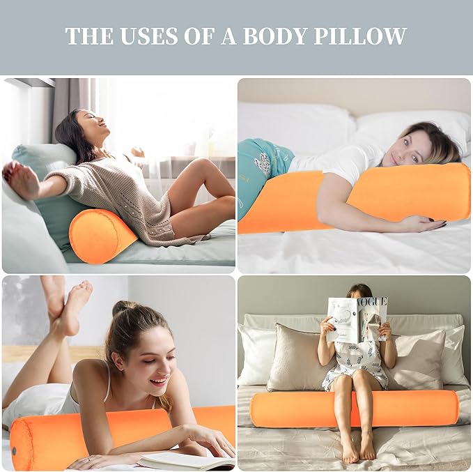 ONTYZZ Inflatable Long Body Pillow, Long Pillow for Bed, Oval Bolster Pillow for Good Sleeping and Back/Neck Support, 1pcs Orange