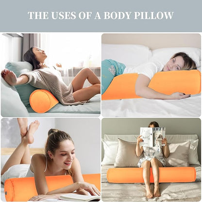 ONTYZZ Inflatable Long Body Pillow, Long Pillow for Bed, Oval Bolster Pillow for Good Sleeping and Back/Neck Support, 1pcs Orange