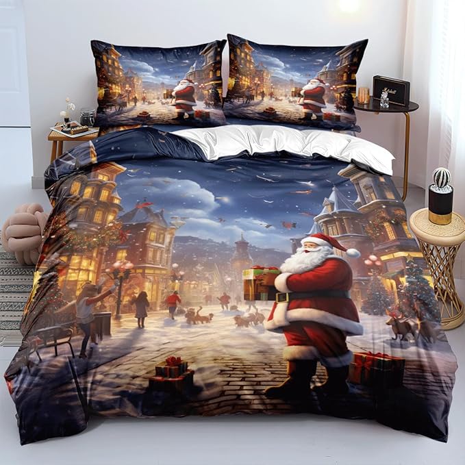 Christmas Duvet Cover Bedding Sets King Size for Kids Girls Teens, Christmas Petal Country Bedding Décor, 1 Duvet Cover and 2 Pillow Shams - 70x90 inches