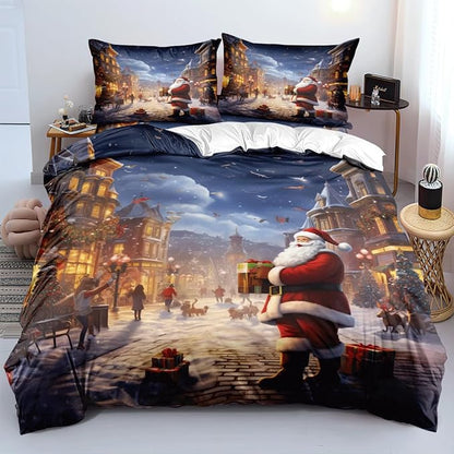 Christmas Duvet Cover Bedding Sets King Size for Kids Girls Teens, Christmas Petal Country Bedding Décor, 1 Duvet Cover and 2 Pillow Shams - 70x90 inches