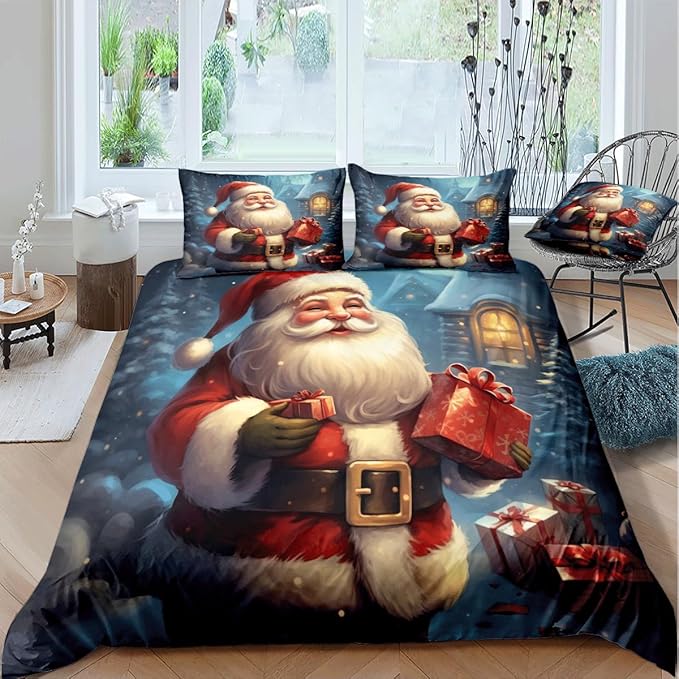 Christmas Duvet Cover Bedding Sets King Size for Kids Girls Teens, Christmas Petal Country Bedding Décor, 1 Duvet Cover and 2 Pillow Shams - 90x90 inches
