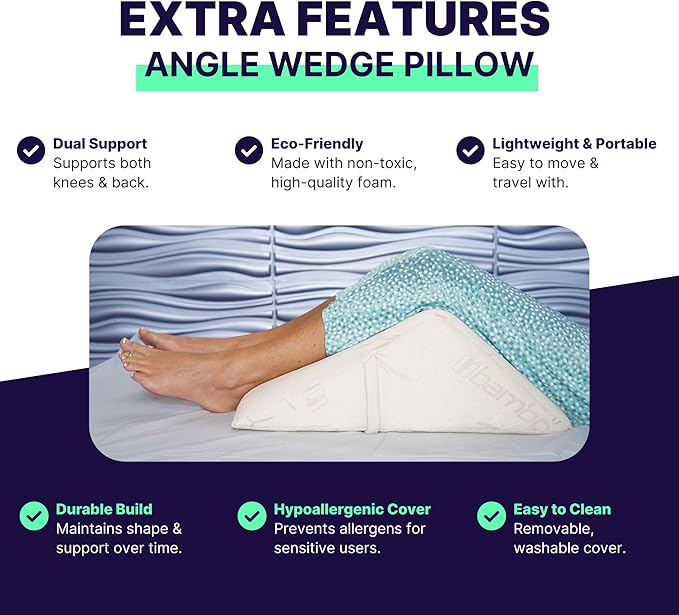 The Angle Wedge Pillow for Back Pain Relief – Leg Elevation Pillow for Bed, Knee Wedge Bolster Pillow for Lower Back Support, Triangle Foam Cushion for Sleeping & Comfort (Large)