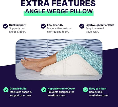 The Angle Wedge Pillow for Back Pain Relief – Leg Elevation Pillow for Bed, Knee Wedge Bolster Pillow for Lower Back Support, Triangle Foam Cushion for Sleeping & Comfort (Small)