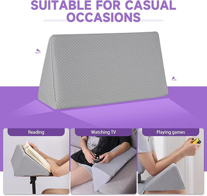Small Wedge Pillow, Small Wedge Pillow for Sleeping, Foam Wedge for Yoga, Laptop, Memory Foam Positioning, Foam Pillow for Chair, Provide Support and Relieve Fatigue(Grey-17.7")