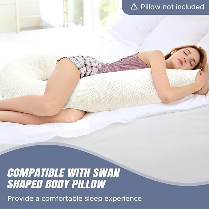 Body Pillow Cover Fabric, Long Pillow Case Breathable & Skin-Friendly, Swan Shaped - Beige, 1Pack (49x26 inch)