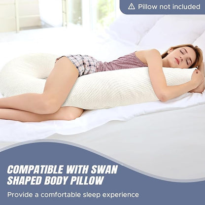 Body Pillow Cover Fabric, Long Pillow Case Breathable & Skin-Friendly, Swan Shaped - Beige, 1Pack (49x26 inch)
