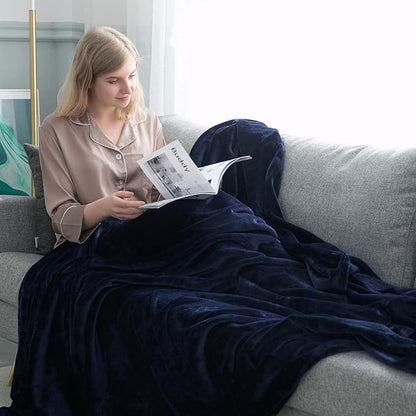 IR Imperial Rooms Fleece Blanket - Super Soft Fluffy Throw Blanket for Sofa and Bed - Warm and Cozy Lightweight 400 GSM Microfiber Bed Throws Blankets, 50 x 60 Inches (Throw/Travel, Navy)