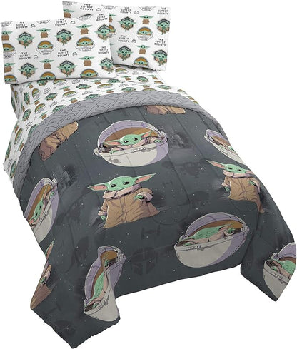 Jay Franco Star Wars The Mandalorian The Child 5 Piece Queen Bed Set - Includes Reversible Comforter & Sheet Set - Bedding Features Baby Yoda - Super Soft Fade Resistant Microfiber Official Product