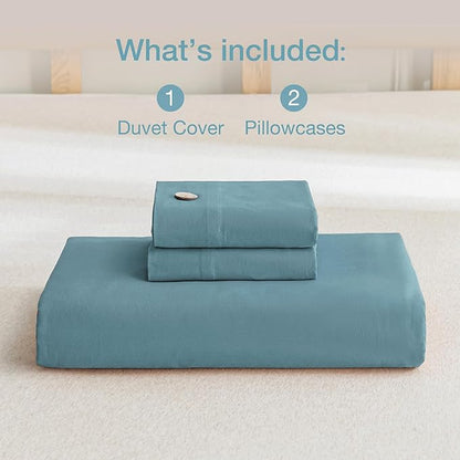 JELLYMONI Cotton Duvet Cover Full Size - Grayish Blue Comforter Cover with Button 100% Washed Cotton 3PCS Breathable Soft Solid Bedding Set Duvet Cover 80×90in & 2 Pillowcases (NO Comforter)