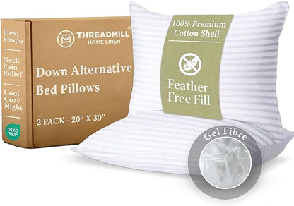 Threadmill Bed Pillows Queen Size Set of 2 | Soft Down Alternative Cooling Bed Pillow for Sleeping | Soft Pillows for Bed | 20x30 Hotel Pillow, Queen Pillows 2 Pack for Back, Stomach or Side Sleepers