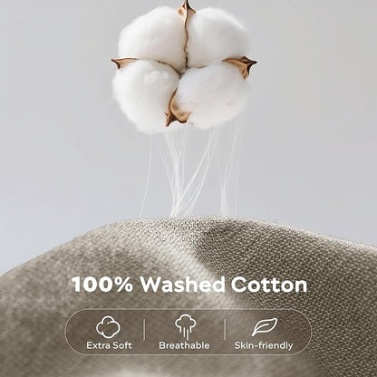 JELLYMONI Cotton Duvet Cover Full Size - Taupe Comforter Cover with Button 100% Washed Cotton 3PCS Breathable Soft Solid Bedding Set Duvet Cover 80×90in & 2 Pillowcases (NO Comforter)