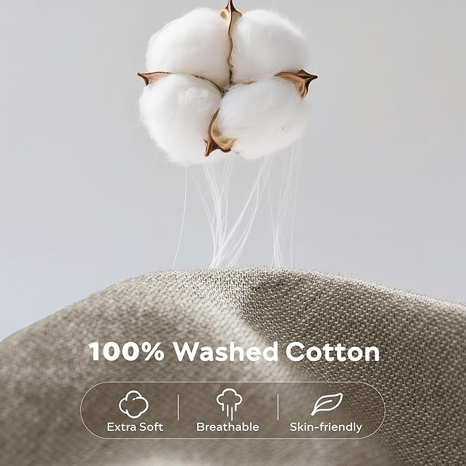 JELLYMONI Cotton Duvet Cover Twin Size - Taupe Comforter Cover with Button 100% Washed Cotton 2PCS Breathable Soft Solid Bedding Set Duvet Cover 68×90in & 1 Pillowcases (NO Comforter)