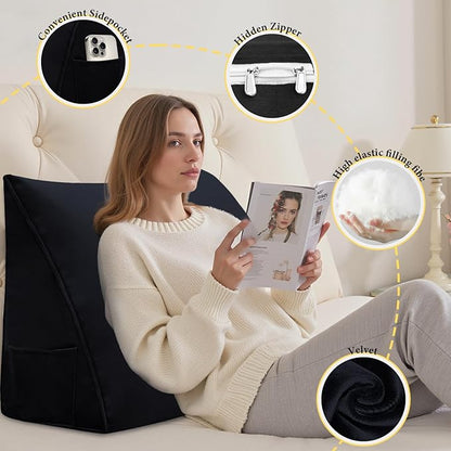 Wedge Pillow Headboard Reading Pillow Triangular Backrest Support Pillow for Sitting in Bed Positioning Support Pillow for Sofa Daybed Removable Cover