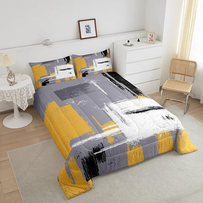 Feelyou Abstract Bedding Set Comforter Set for Kids Boys Children Modern Abstract Art Comforter Ultra Soft Decor Yellow Grey White Duvet Set Toddler Size