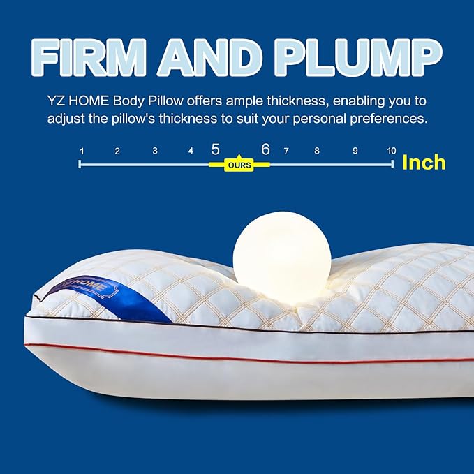 YZ HOME Long Body Pillow for Adults - Firm Body Pillow Insert with Shredded Blue Memory Foam, Adjustable Height, Soft Support for Side Sleeping, Pregnant Women, Washable (20x54 Inch, White)