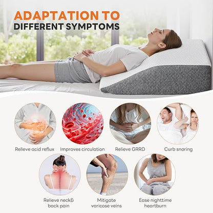 Sweetcrispy Wedge Pillow, Body Pillow for Sleep Apnea, Neck Pain Relief, Post Surgery, Sleeping Comfort, Acid Reflux, Heartburn, Back Pain Relief and Snoring, 7Inch, White& Grey