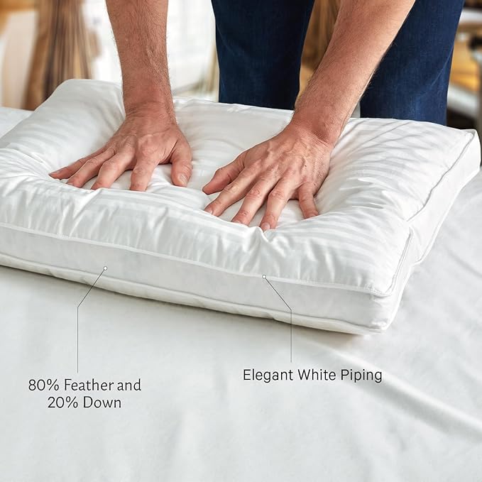 Washable Down and Feather Pillows Queen Size - Premium Soft Pillow Authentic Canadian White Goose Down, 650 Fill Power, 100% Cotton Cover for Luxury Experience - Includes Pillow Case.