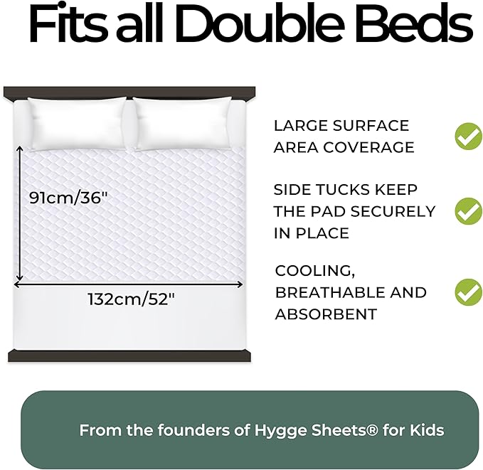Hygge Sheets®️ Organic Washable Incontinence Bed Pads with Tucks - 100% Waterproof Reusable Mattress Protector Underpads - Rayon derived from Bamboo - Full Size Bed