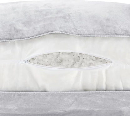 Husband Pillow Light Grey, Original Reading Pillow in Bed Rest Chair, Shredded Memory Foam Large Lounge Cushion Adult Backrest with Arms, Comfy Back Support for Sit Sitting Up, Wash/Removable Cover