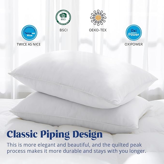 puredown® Goose Feather Down Pillows Standard Size Set of 2, Soft Fluffy Luxury Hotel Collection Bed Pillow for Back, Stomach or Side Sleeper.