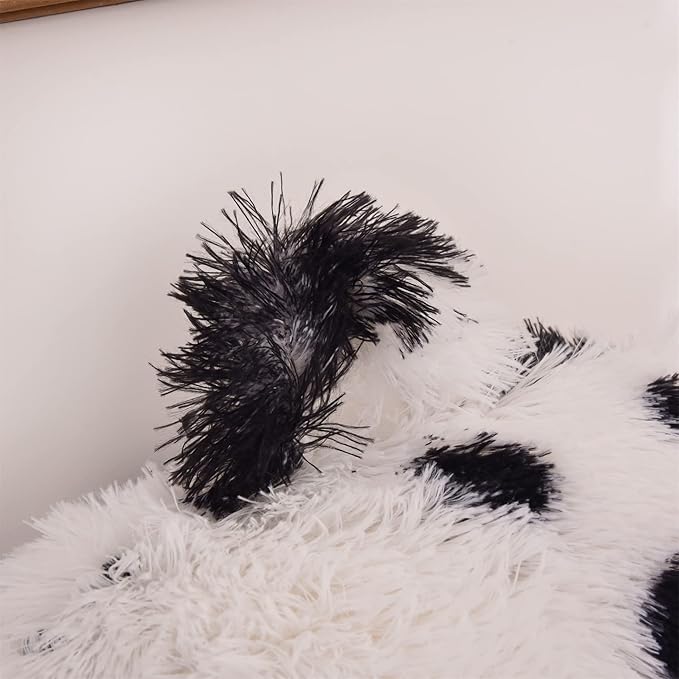 Aimuan Reading Pillow Bed Rest Pillow with Arms Plush Shaggy Fur Cushion for Adults Teens Incline Rest Sitting up & Sleeping Snoring Pillow with Pregnancy Lumbar Back Support (Standard, White-Black)
