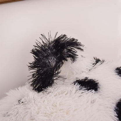 Aimuan Reading Pillow Bed Rest Pillow with Arms Plush Shaggy Fur Cushion for Adults Teens Incline Rest Sitting up & Sleeping Snoring Pillow with Pregnancy Lumbar Back Support (Standard, White-Black)