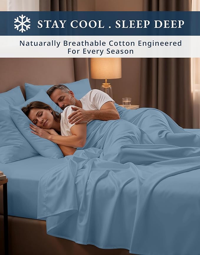 LANE LINEN 100% Egyptian Cotton Queen Sheet Set, Soft & Comfy Thick Fully Elasticized Mercerized Cotton Sheets Queen Size Set, No Pill Fade Resistant - Mountian Spring