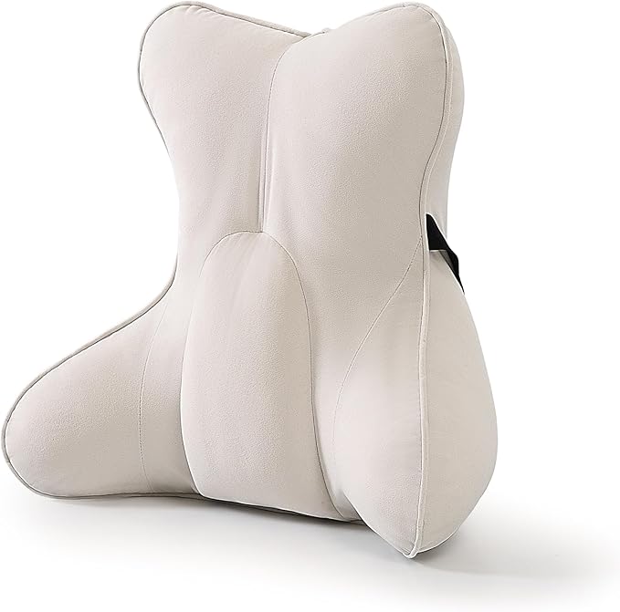 Lumbar Support Pillow – Multi-Functional Ergonomic Back Cushion for Office Chair, Car Seat & Sofa, Reading Pillow with Firm Multi-Zone Support to Relieve Lower Back Pain,Misty White