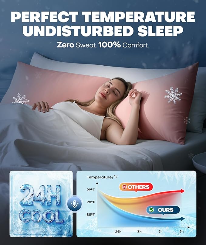Ice Cooling Body Pillowcase for Hot Sleepers – Stays Cool All Night, Silky Touch Long Body Pillow Cases with Invisible Zipper, Soft & Breathable Body Pillow Cover, Gift for Men Women - 20"x54", Pink