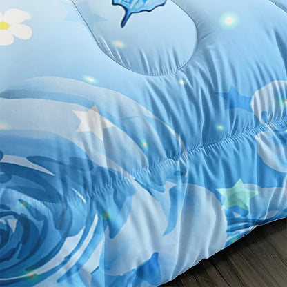 Cartoon Axolotl Comforter Twin Size,Cute Ocean Animal Bedding Set for Teens Girls Room Decor,Blue Comforter Set with 2 Pillowcases.