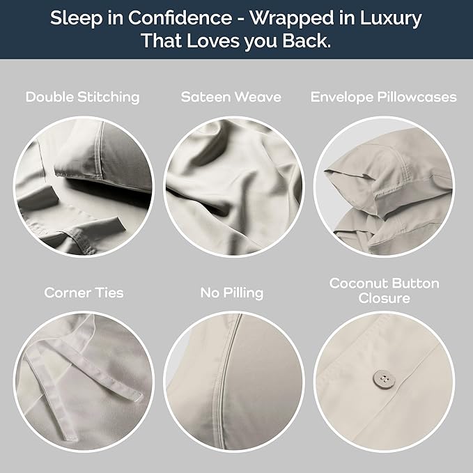 Olive + Crate Tencel Eucalyptus Cooling Duvet Cover Set - Hypoallergenic, Lyocell Tencel Duvet Cover - Soft, Temperature Regulating with Hidden Button Closure & Corner Ties - Twin XL [Oatmeal]