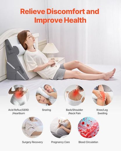 VEVOR Bed Wedge Pillow for Sleeping, 3 Pcs Adjustable Orthopedic Bed Wedge Set, with Jacquard Washable Cover & Foam Support, Post Surgery Pillow for Acid Reflux Back Pain Snoring Relief, White/Grey