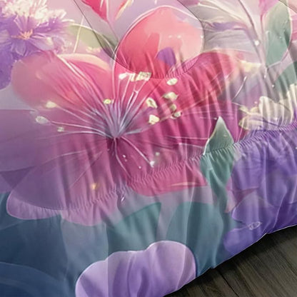 Kids Comforter Set Queen Size,Pink Cats Bedding Set for Girls Kawaii Room Decor,Colorful Flowers Rainbow Bed Set,Cute Pet Animal Themed Bedding with 2 Pillowcases.