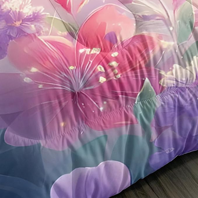 Kids Comforter Set Full Size,Pink Cats Bedding Set for Girls Kawaii Room Decor,Colorful Flowers Rainbow Bed Set,Cute Pet Animal Themed Bedding with 2 Pillowcases.