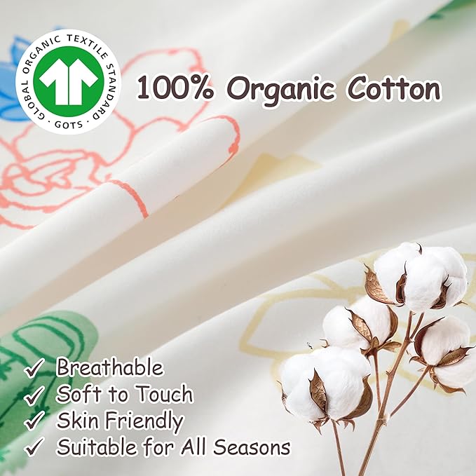 Simple&Opulence 100% Organic Cotton Duvet Cover for Kids Teens, 3 Pieces Soft Comforter Cover with Zipper Closure Warm Adorable Flamingo Bedding Set - Cactus, Twin