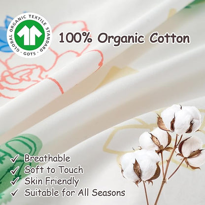 Simple&Opulence 100% Organic Cotton Duvet Cover for Kids Teens, 4 Pieces Soft Comforter Cover with Zipper Closure Warm Adorable Flamingo Bedding Set - Cactus, Full/Queen