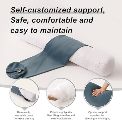 Long Round Body Pillow for Adults – Bolster Pillow for Bed, Cervical Roll Pillow, Firm Support for Sleeping,59 x 7.87 Inches,Slate Blue