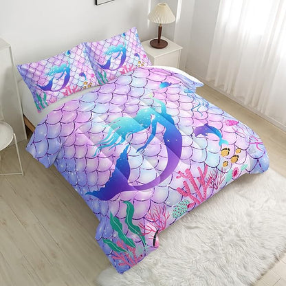 CVHOUSE Mermaid Comforter Set,Rainbow Mermaid Bedding Set for Girls Kids Teens,Rainbow Mermaid Comforter Mermaid Duvet Set Room Decor Quilt Set Twin Size