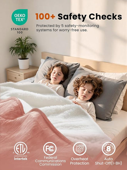 Electric Heated Blanket Full Size, Ultra‑Cozy Premium Flannel & Sherpa, Even Heat Distribution & Stable Temp, 1–10H Auto‑Off, 8 Temps (86–125.6°F), Overheat Protection, Ideal Gifts for Grandma