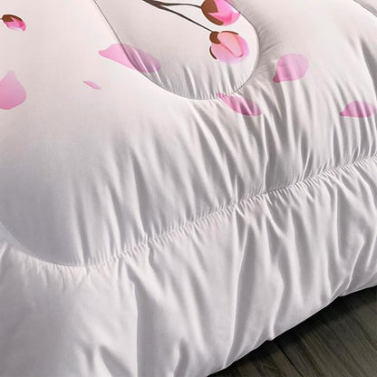 Cherry Blossoms Comforter Set Twin Size 3Pcs Romantic Theme Pink Bedding Set Girl Floral Down Quilt with 1 Comforter and 2 Pillowcases
