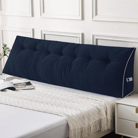 Sasttie Headboard Pillow King, Wedge Pillow Headboard for Sitting Up in Bed, Back-Rest Support Triangular Cushion for Reading - Features Removable Washable Cover, Navy