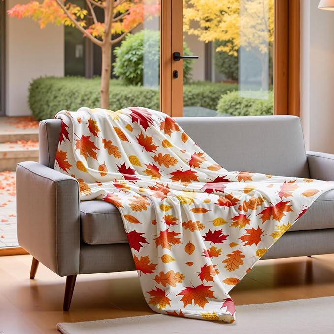 Fall Leaf Throw Autumn Blanket Fall Birthday Gift for Women Mom Girls Thanksgiving Halloween Fall Leaves Throw for Couch Sofa Bed Chair 60"x80"